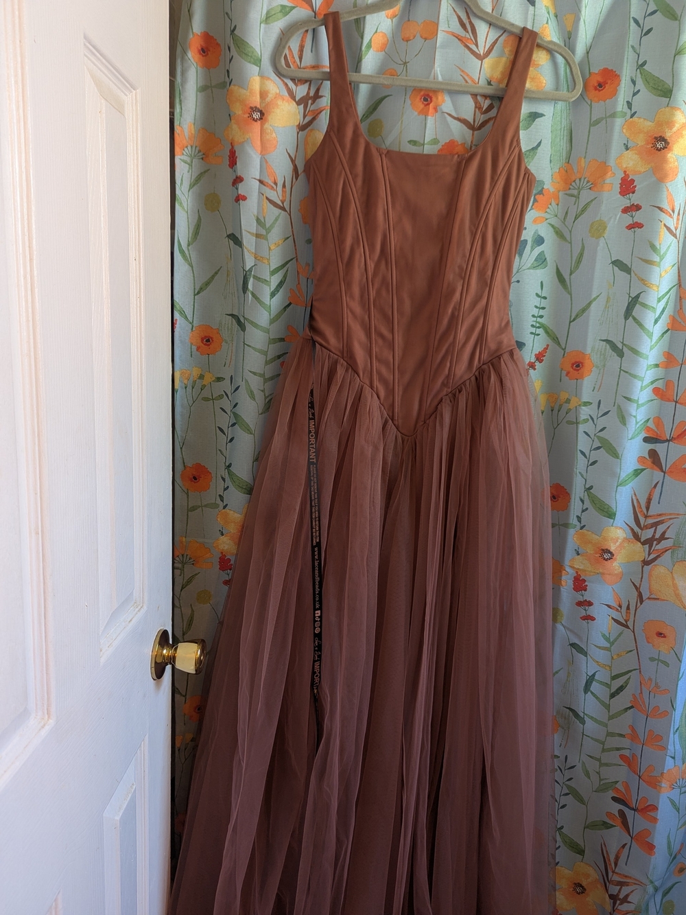 Lace & Beads Sleeveless Rose-Brown Tulle Dress with Corset Bodice